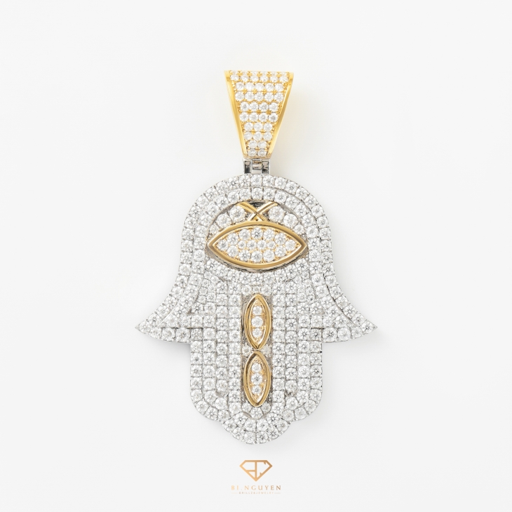Two Tone Gold Hamsa Hand Pendant