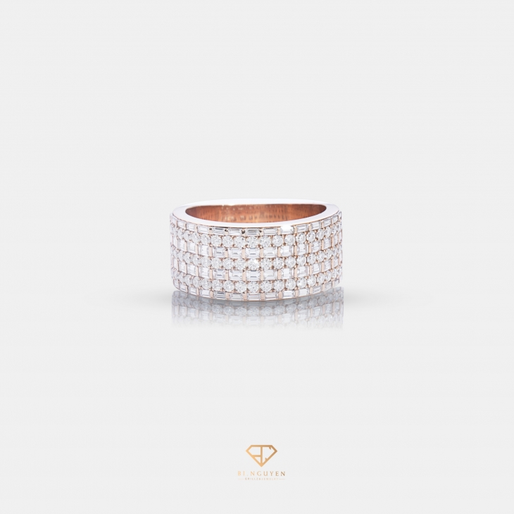 Four Row Baguette Mix Round Half Band Ring