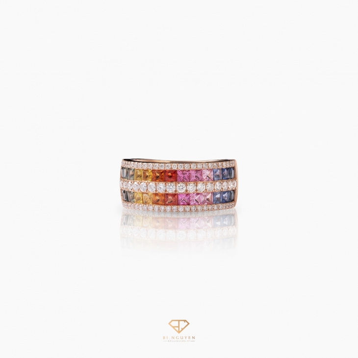 Multicolor Sapphire Double Row Ring