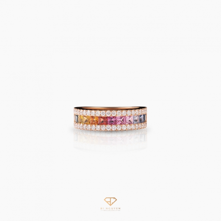 Multicolor Sapphire Single Row Ring