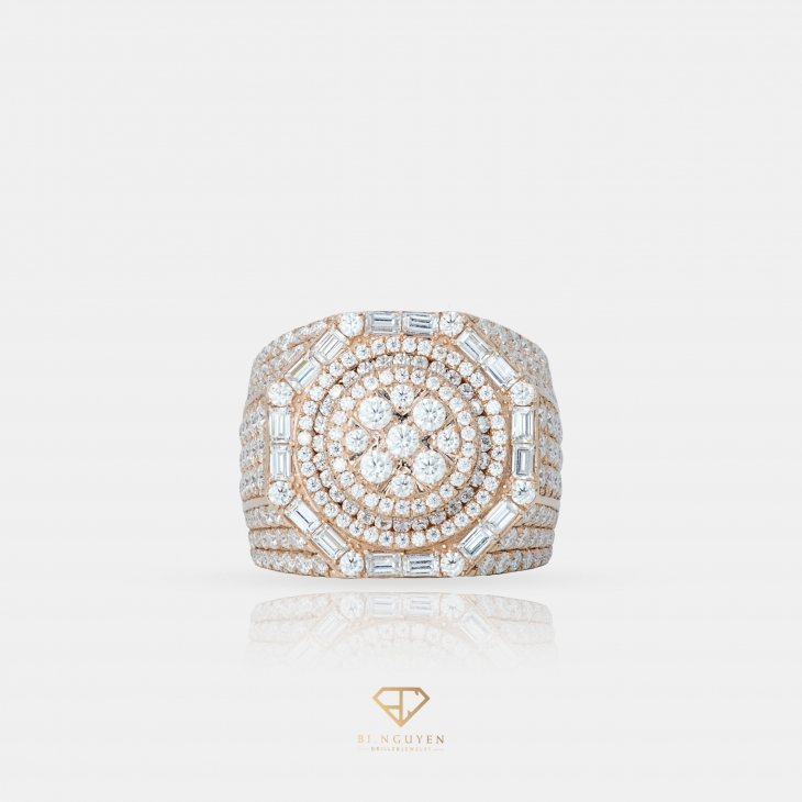 Round baguette mixed octagon face ring